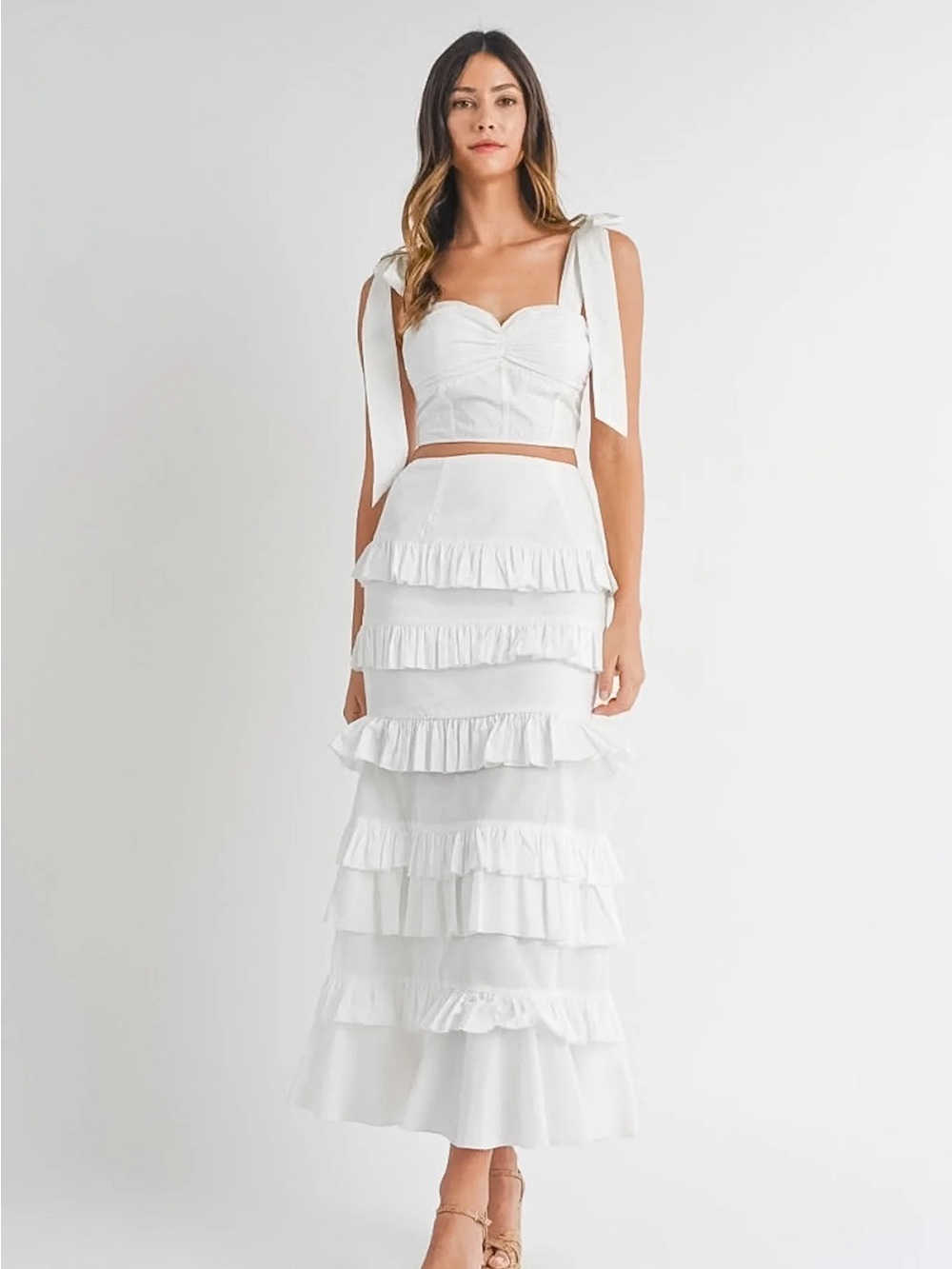NEW Amable by Mable Mila White Ruffle Two Piece Skirt Set Size Small (S)